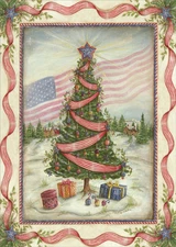 American Flag and Tree - Box of 16 Patriotic Christmas Cards by LPG Greetings