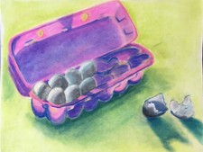 Eggs and Carton - original pastel drawing by Marissa Kowalczuk
