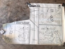 Affiche ancienne vue éclatée Vespa GL 150cc cyclomoteur ACMA Paris