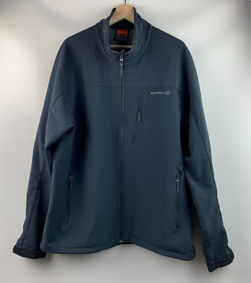 Merrell Aeroblock Jacket Black Stand Collar Zip Pockets Logo Soft Shell Size XXL