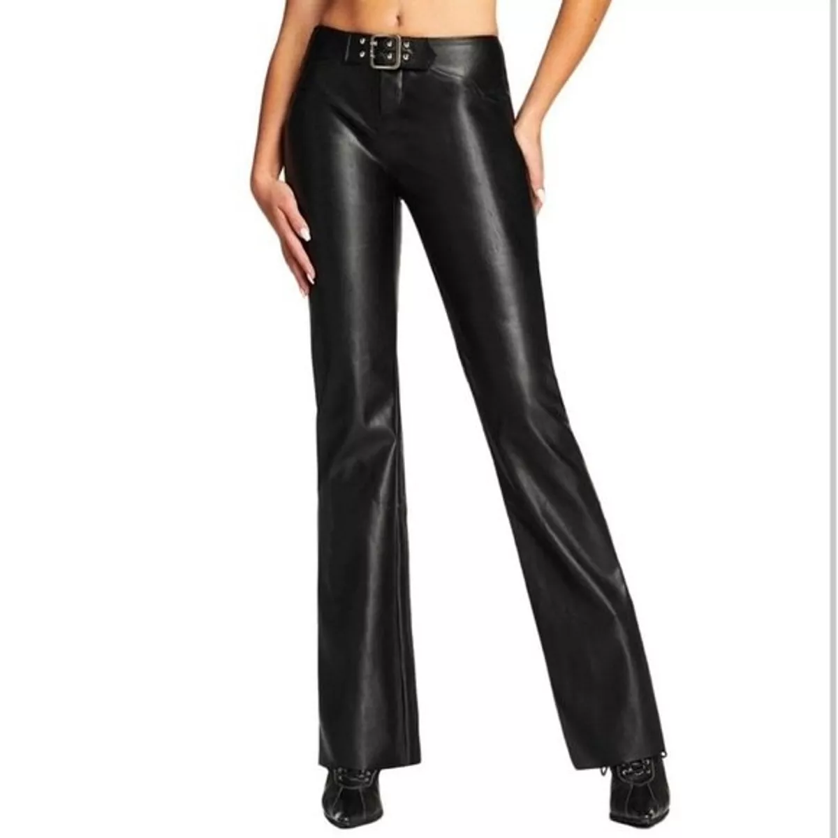 I.AM.GIA Black Wide Flare Leg High Rise Vegan Leather Stretch Pants X Large
