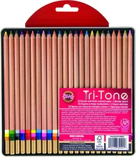 Koh-I-Noor Tri-Tone Multi-Colored Pencil Set, 24 Assorted Colors in Tin and