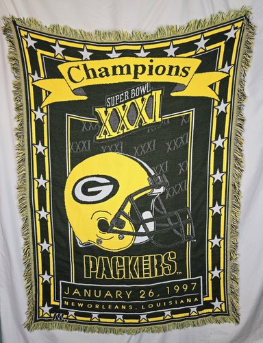 VTG Green Bay Packers 1997 Super Bowl XXXI Champions Tapestry Throw Blanket USA