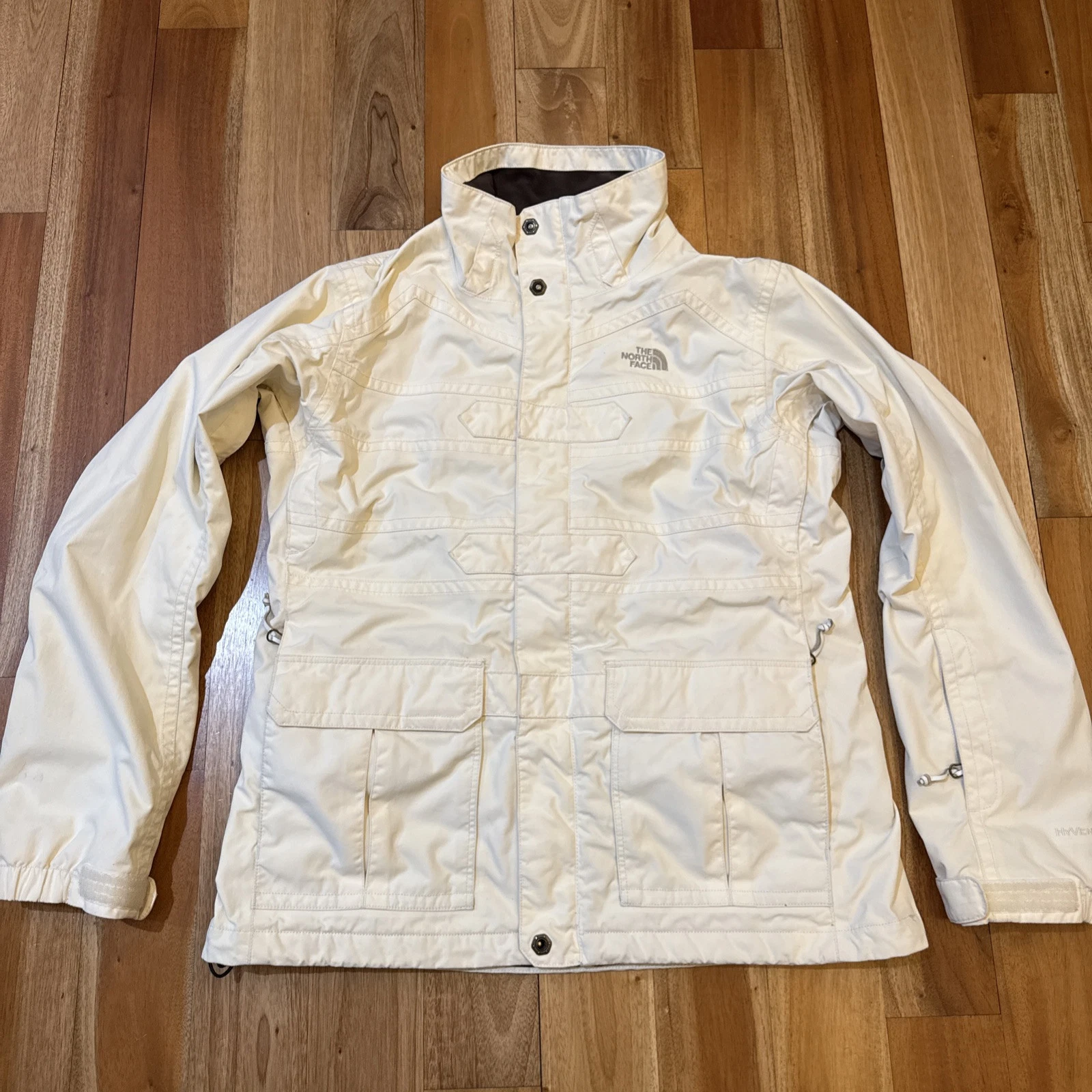 The North Face Hyvent Jacket Women Large L Beige Ski Snow Parka Shell 3in1