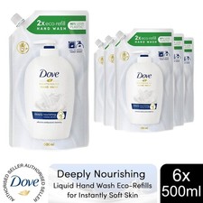 Dove Moisturising Liquid Hand Wash Eco-Refill for Instantly Soft Skin 500ml, 6pk 5.66 per litre