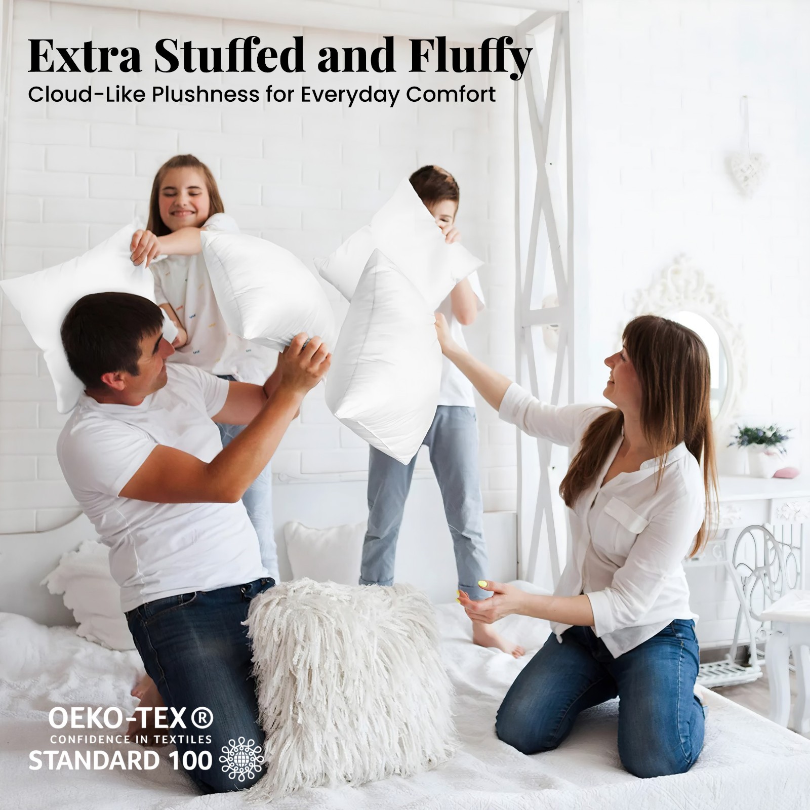 Throw Pillows Insert Cushion Pack of 4 Ultra Soft Bed & Couch Sofa Decor Pillows