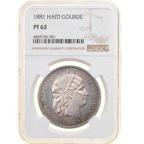 [#906461] Coin, Haiti, Gourde, 1881, Very rare, NGC, PF62, MS(60-62), Silver, KM