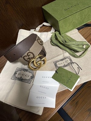 GUCCI Double G Logo Belt 85/34 Brown X Beige Waist 82 to 87cm | eBay