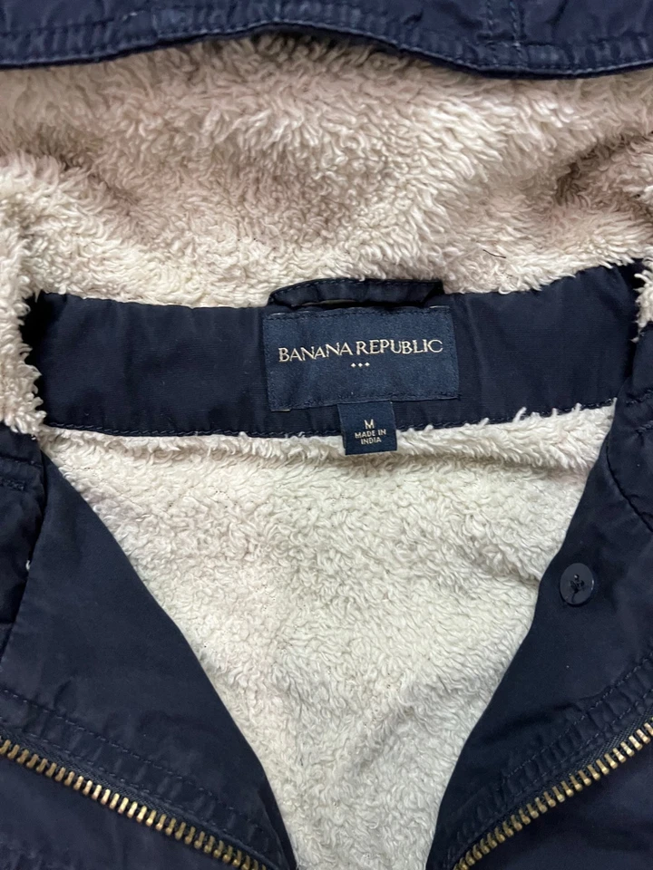 Banana Republic Sherpa Lined Hooded Parka Jacket Navy Blue Women’s Sz M - Image 2 of 4