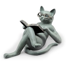 Cat Statues - Garden Decor Reading Cat Craft Wearing Glasses Sculpture, 18X8X...