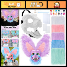 13 Pcs DIY Dinosaur Mask Kit  Hard Plastic Dino Masks  Furry Fabrics  Costume