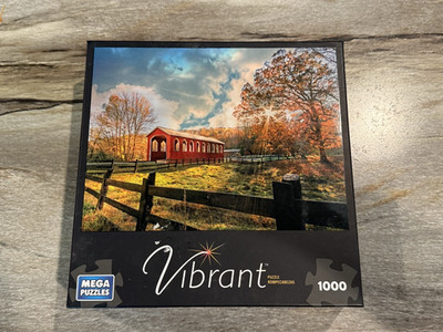 Mega Puzzles 1000 Piece Jigsaw Puzzle Vibrant - Country Covered Bridge - Used