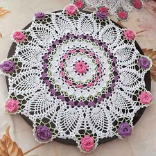 50cm Vintage Hand Crochet Lace Doily Round Table Cloth Topper Flower Tablecloth