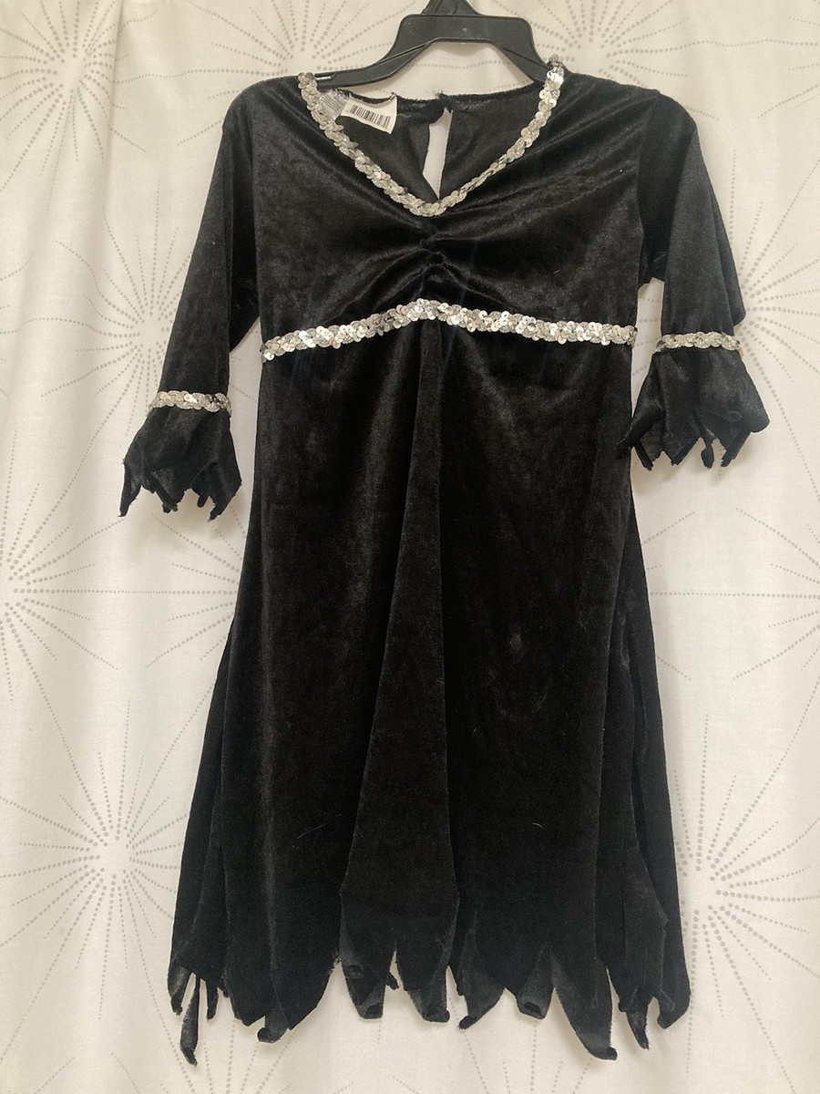 Girls Sparkly Black And Silver Velvet Witch Costume, S | eBay