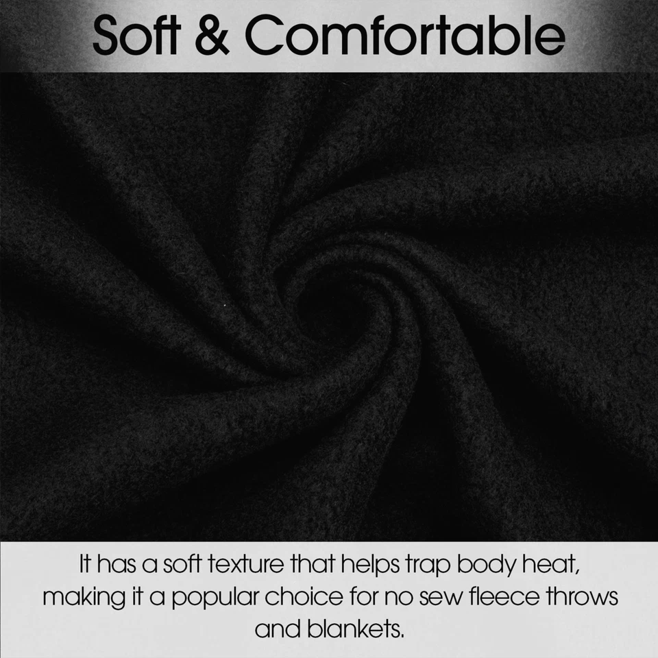 Black Solid Anti Pill Fleece Fabric - 60" Wide - Sold by The Yard & Bolt - Image 3 of 4