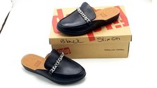 Fitflop Serene Chain Black Leather Mules Women's Shoes O38-001 Size 6 New
