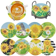 8 Pcs Diamond Painting Coasters, Sunflower Diamond Art Coasters Sunflower-8pcs
