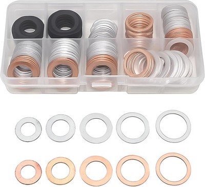 Car Oil Drain Plug Crush Washer Assortment, 80PCS 10Mm 12Mm 14Mm 16Mm 18Mm Auto
