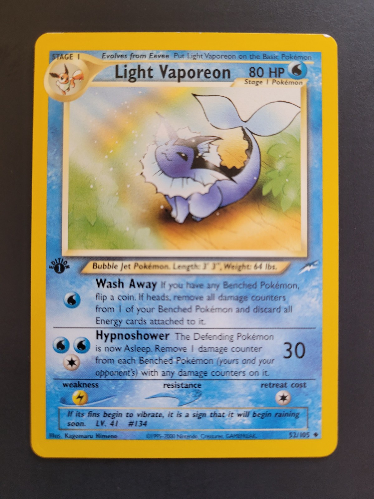 Light Vaporeon 52/105 Neo Destiny Regular 1st Edition NM