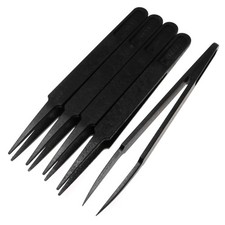 E-outstanding Anti-static Tweezer 5PCS 4.6Inch Black Plastic Pointed