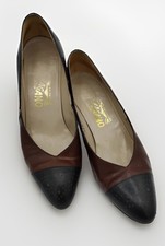 Vintage 80  s Salvatore Ferragamo Heels Two Toned Black/ Brown 40  s Oxford Style