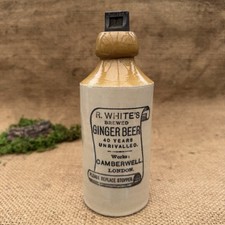 Antique R Whites Camberwell London Ginger Beer Stoneware Bottle Original Stopper