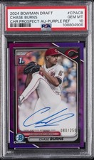 2024 BOWMAN DRAFT CHROME PRSPCT AUTOS PURPLE REFRACTOR CHASE BURNS 80/250 PSA 10