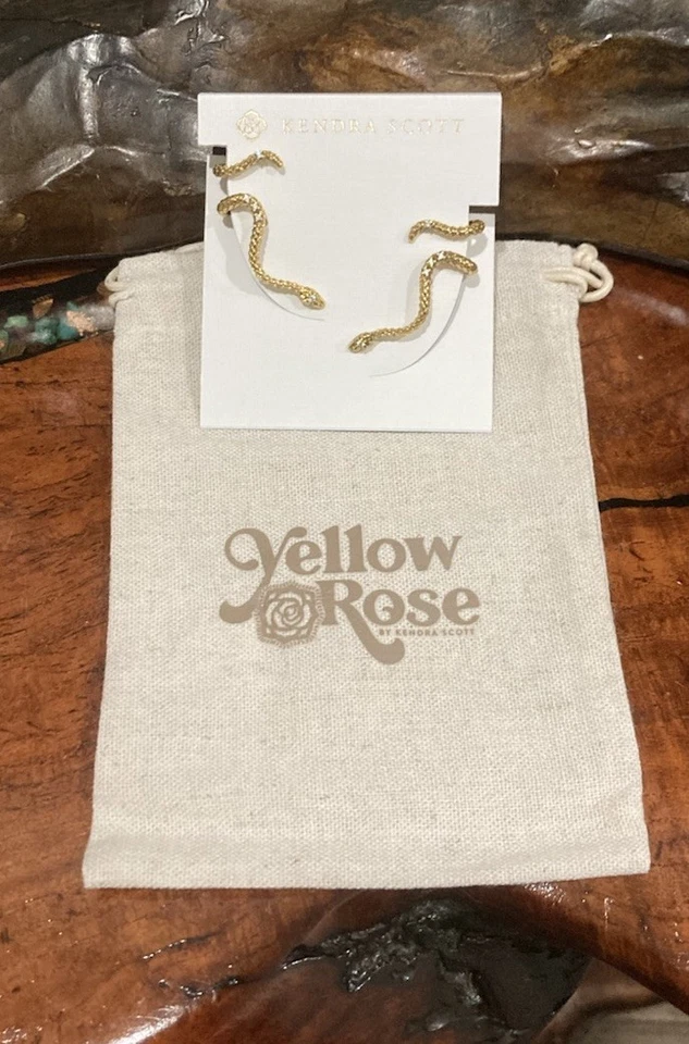 Kendra Scott Phoenix Crystal Ear Climber Snake Vintage Gold Yellow Rose Earrings - Image 2 of 4