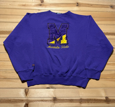 #ad Vintage 90s Mankato State University Patch Gorpcore Pullover Sweatshirt Large $33.99