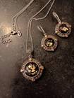 925 Sterling Onyx Set TJM Lavish Gold Flakes Earrings Pendant Necklace Adj Chain — photo 5