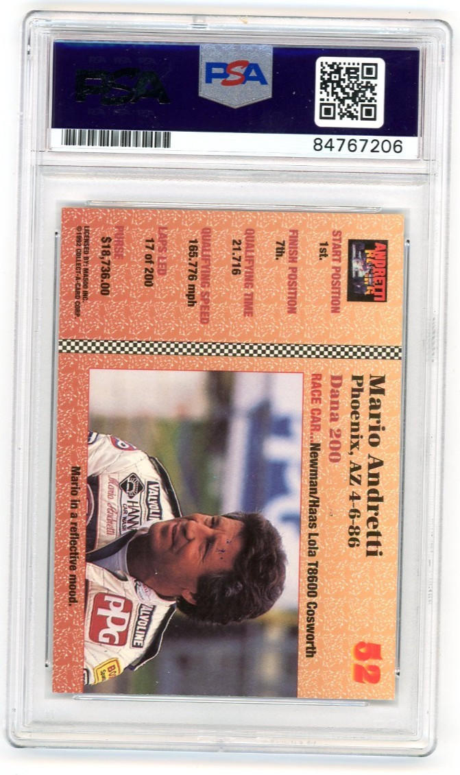 MARIO ANDRETTI 1992 Andretti Racing #52 Signed AUTO Card PSA DNA Certified F1 view 2