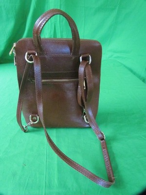 BORSE IN PELLE Italy Brown Leather 2 Way Shoulder Bag Backpack Nice Condition