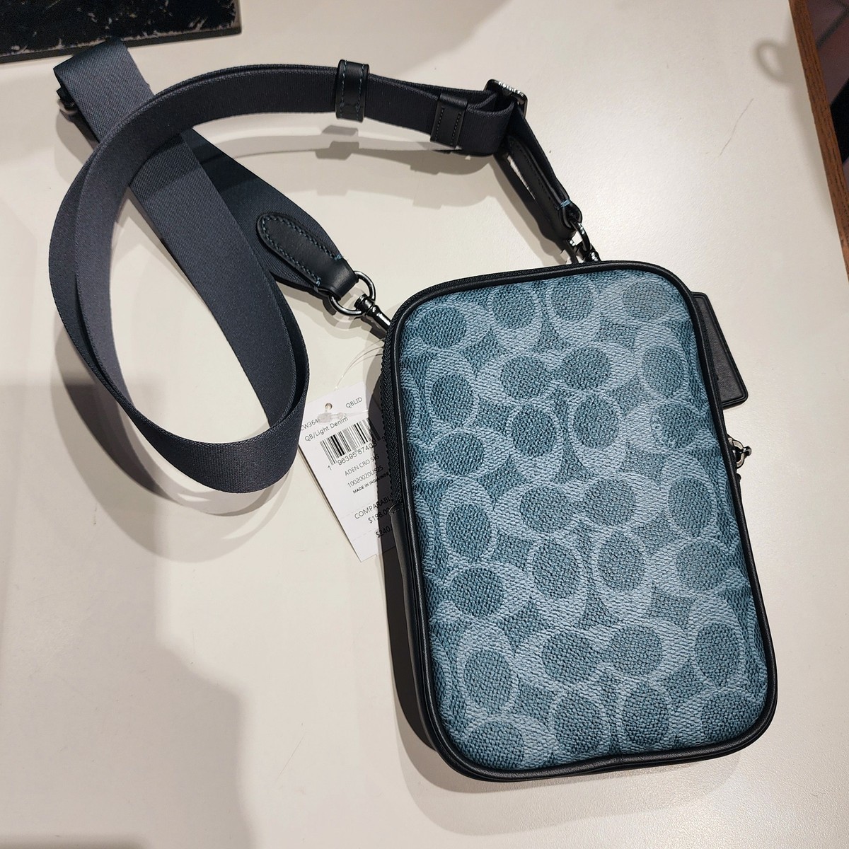 Rare COACH Men Aden Crossbody Bag Denim Signature Canvas Sling Bag