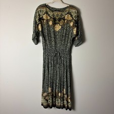 Vintage Carole Little Dress Women's 4 Green Beige Tiered Maxi Tie Waist BOHO