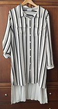 Calvin Klein Striped Roll-Tab Sleeve Shirt Dress Long Tunic Women's See Desc EUC