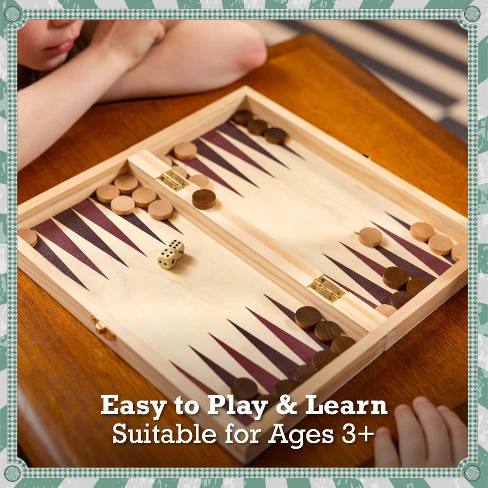 Toyrific 3 in 1 Wooden Board Game Set , Chess Draughts Backgammon Family Games - Image 3 of 4