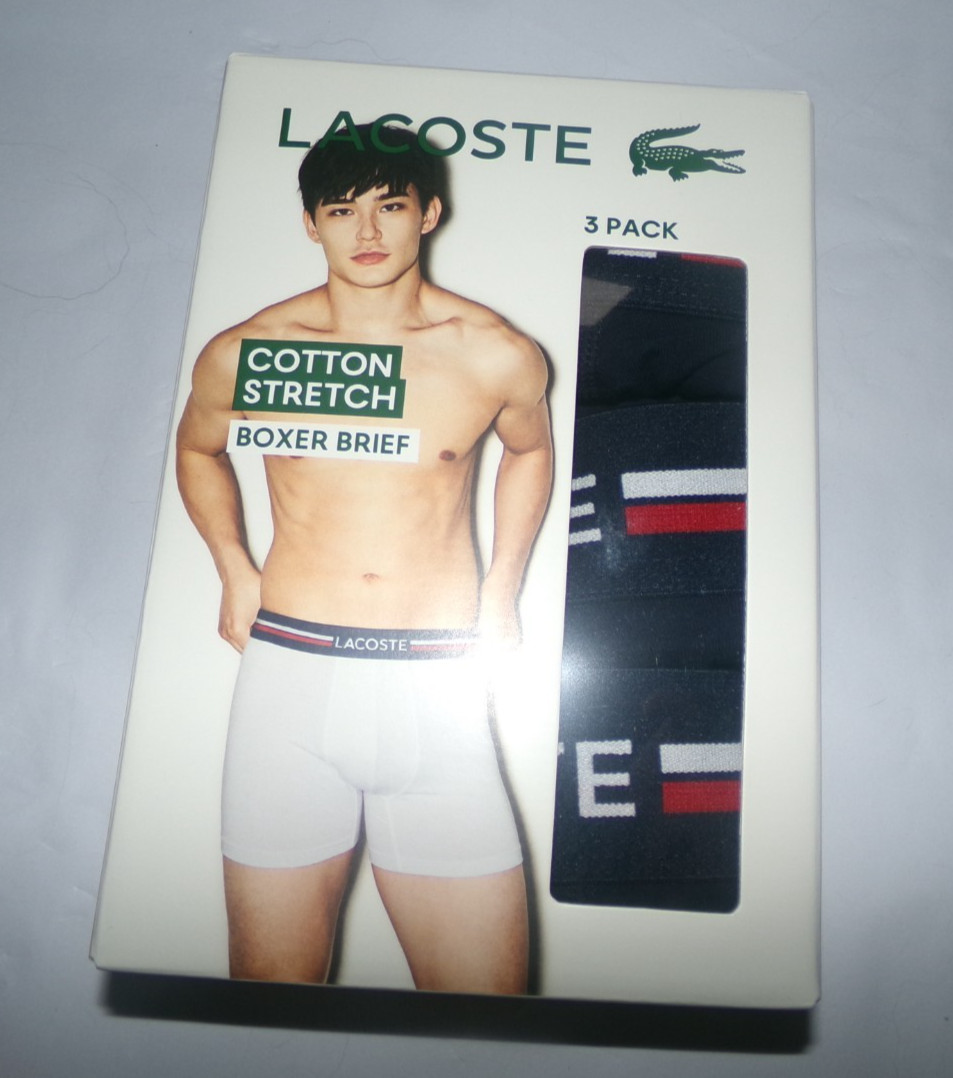 MENS LACOSTE XL 38-42~ COTTON STRETCH BOXER BRIEF UNDERWEAR~3 PAIRS~NIP