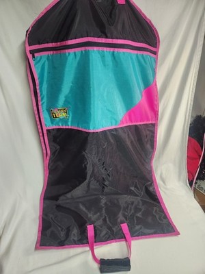 Vtg Golden Team Travel Garment Bag 90s Retro Neon Pink Teal Colorblock