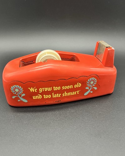 Vintage Red Cast Iron Scotch Tape Dispenser PA Dutch Quote Midcentury Office