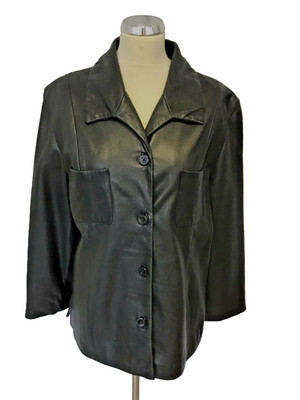 Kenneth Cole New York schwarze hüftlange Lederjacke mit weicher Knopfleiste Größe L