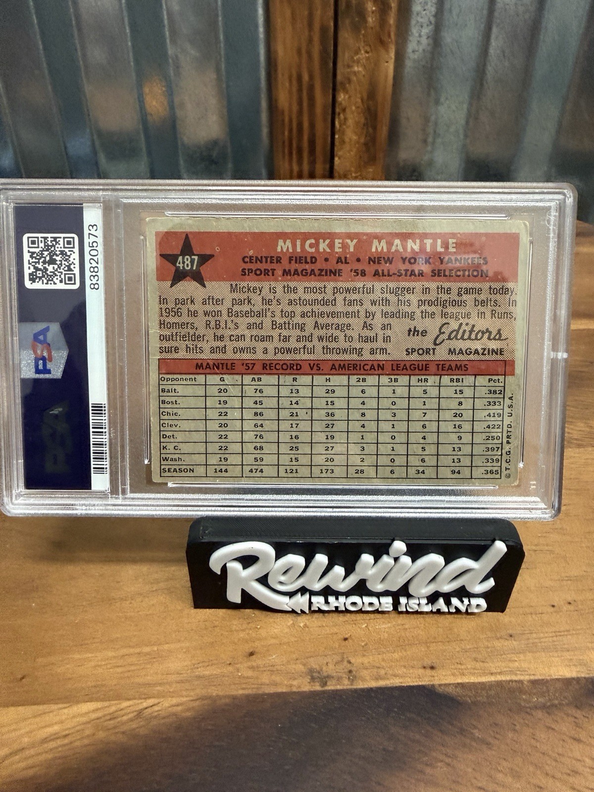 Topps 1958 Topps Mickey Mantle All Star #487 Yankees Sport Mag '58 PSA 1.5 Fair view 2