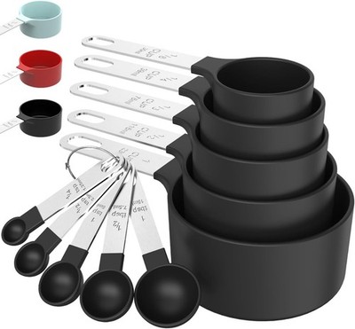 Measuring Cups and Spoons Set Stainless Steel Handles Stackable Nesting Black