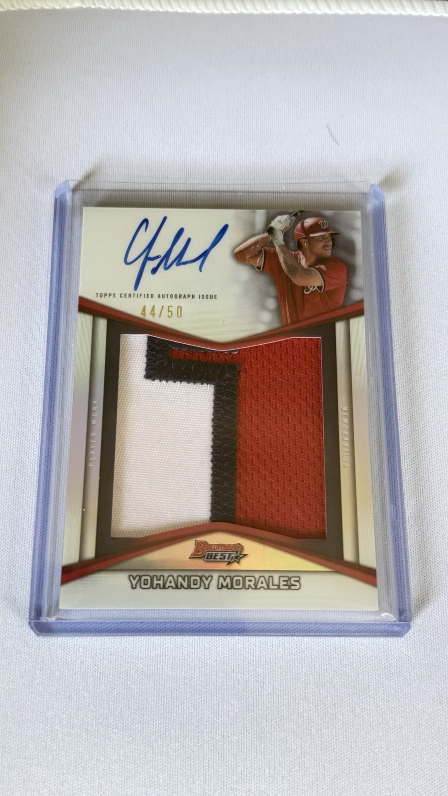 Yohandy Morales 2025 Bowman's Best Prospect Patch Auto #/50 Nationals - On-Card