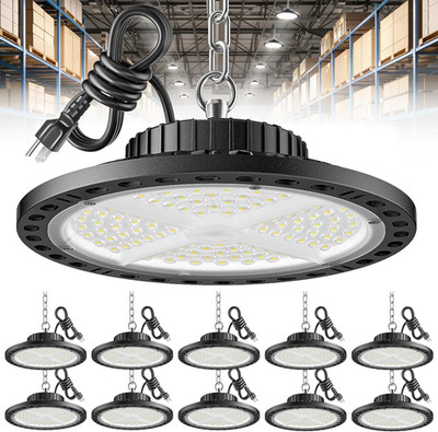 100W UFO LED High Bay Light 10 Pack, 15000LM Waterproof for Warehouse & Garage