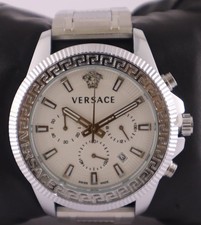 Luxury Versace Men Quartz Chronograph White Dial 'Date' Wristwatch Steel Band