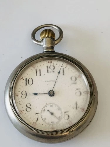 Antique 1916 Waltham Locomotive 18s Pocket Watch 15 Jewels Silverode Case 58.5mm