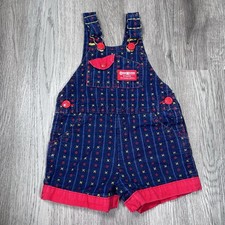 OshKosh B'Gosh Vestbak Bib Romper Overalls Size 12M Blue Vintage 1980s USA XO