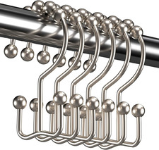 Shower Curtain Hooks Rings, Rust Resistant Metal Double Glide Shower Hooks Rings
