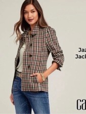 CAbi Jazzy Jacket Toffee Plaid Double Breasted Tartan Blazer Size Extra Small XS