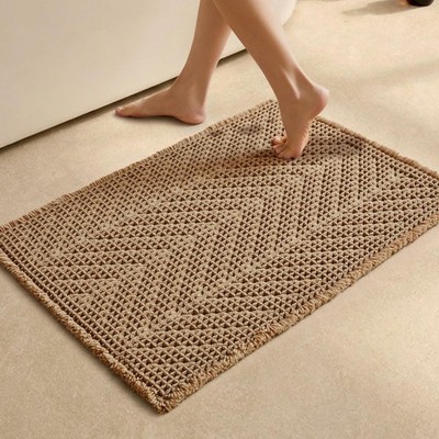 Sunfly Boho Bathroom Rug 20x30 Waffle Herringbone Non-Slip Washable Bath Mat Kha